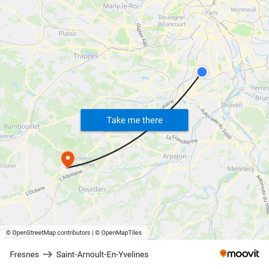 Fresnes to Saint-Arnoult-En-Yvelines map