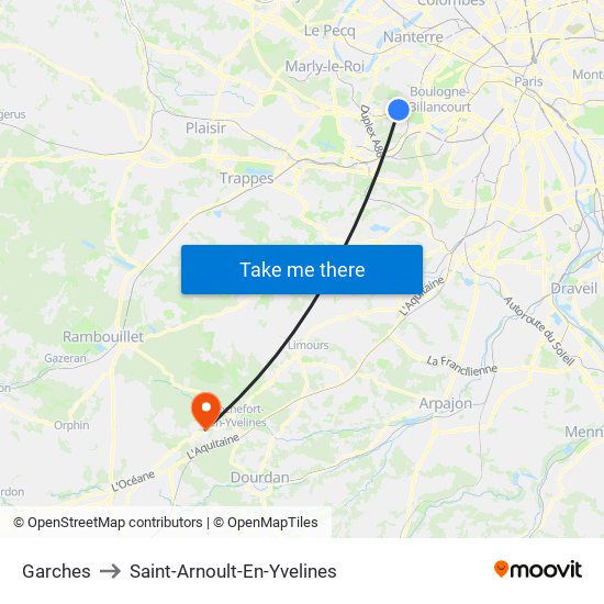Garches to Saint-Arnoult-En-Yvelines map