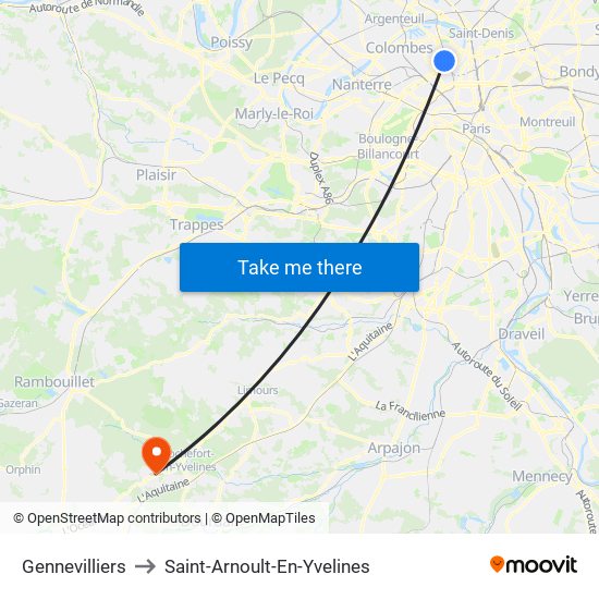 Gennevilliers to Saint-Arnoult-En-Yvelines map