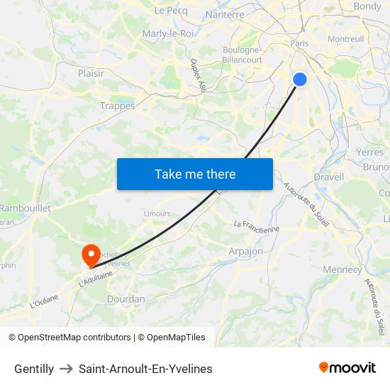 Gentilly to Saint-Arnoult-En-Yvelines map