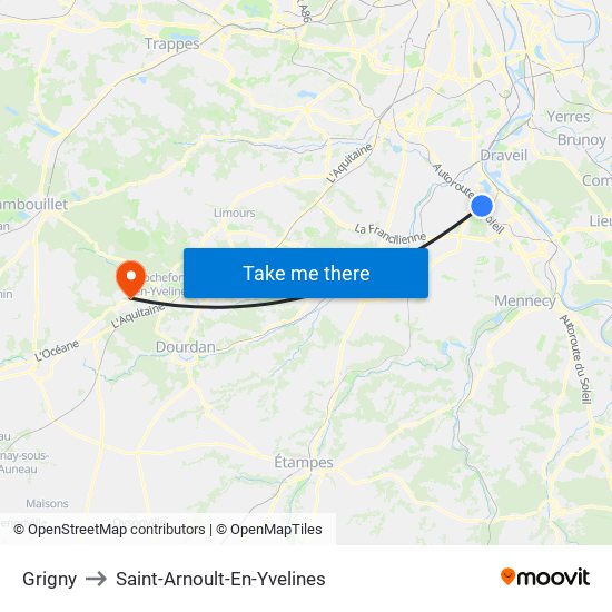 Grigny to Saint-Arnoult-En-Yvelines map