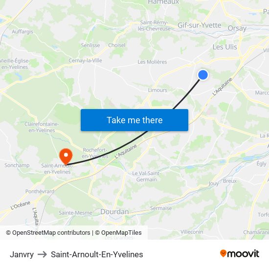 Janvry to Saint-Arnoult-En-Yvelines map