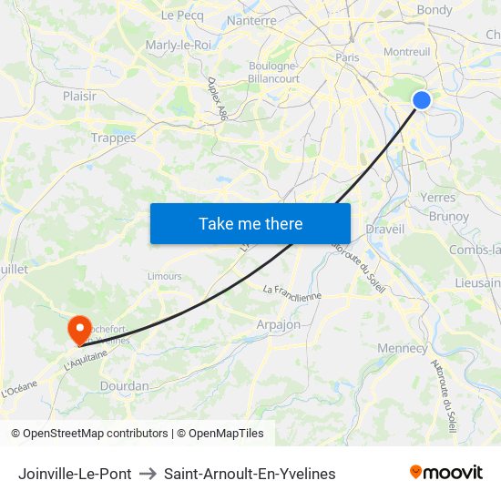 Joinville-Le-Pont to Saint-Arnoult-En-Yvelines map