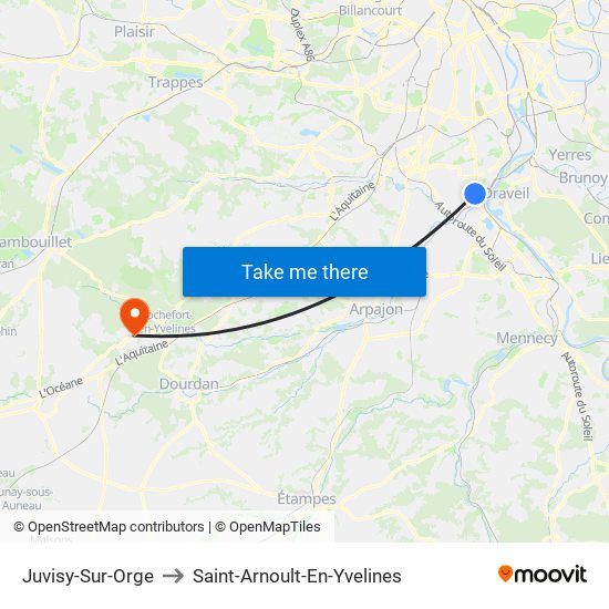 Juvisy-Sur-Orge to Saint-Arnoult-En-Yvelines map