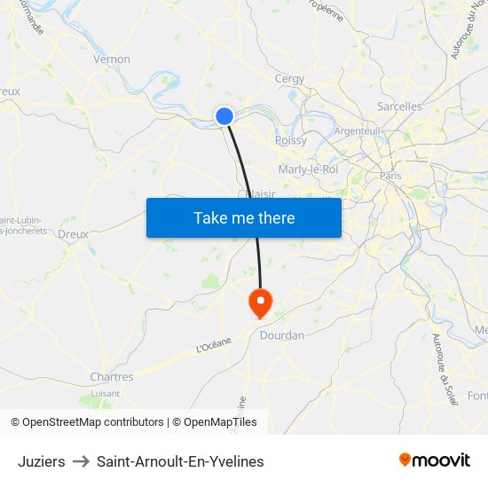 Juziers to Saint-Arnoult-En-Yvelines map
