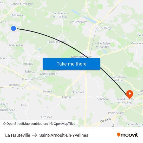 La Hauteville to Saint-Arnoult-En-Yvelines map