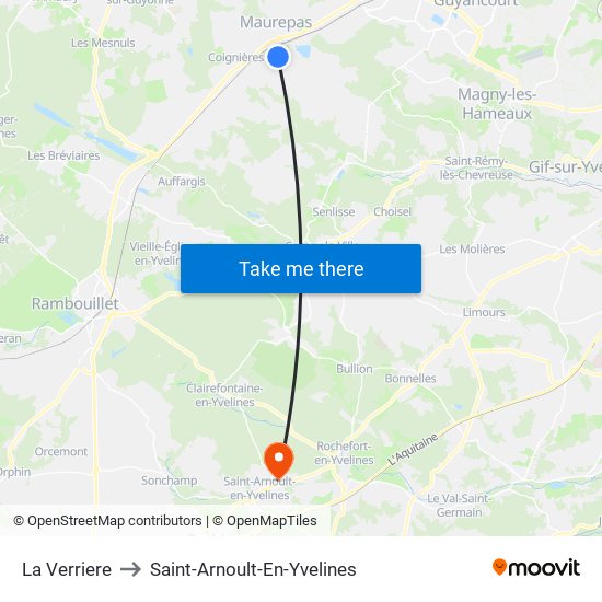 La Verriere to Saint-Arnoult-En-Yvelines map
