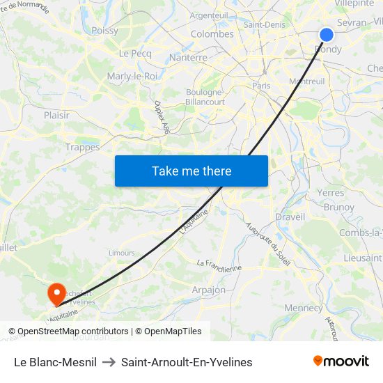 Le Blanc-Mesnil to Saint-Arnoult-En-Yvelines map