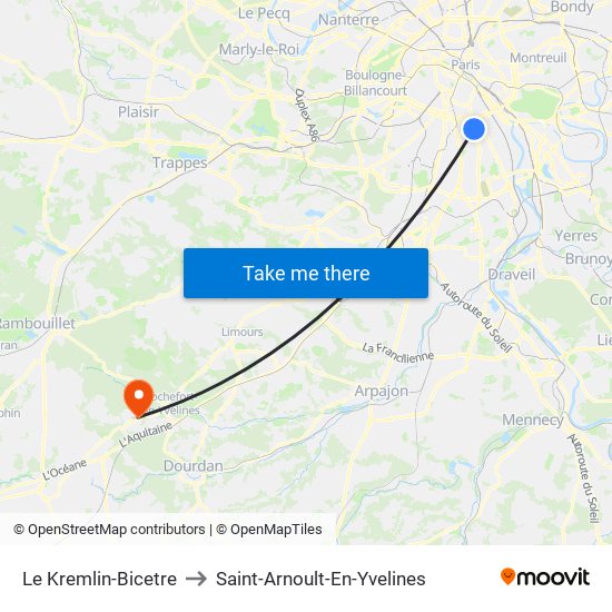 Le Kremlin-Bicetre to Saint-Arnoult-En-Yvelines map