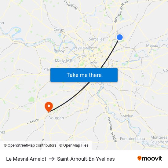 Le Mesnil-Amelot to Saint-Arnoult-En-Yvelines map