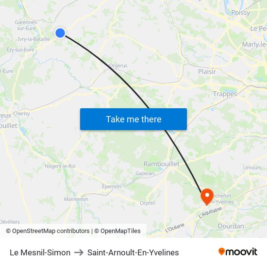 Le Mesnil-Simon to Saint-Arnoult-En-Yvelines map
