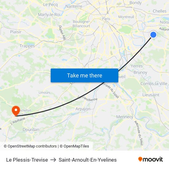 Le Plessis-Trevise to Saint-Arnoult-En-Yvelines map