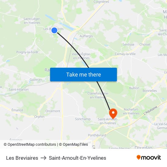 Les Breviaires to Saint-Arnoult-En-Yvelines map