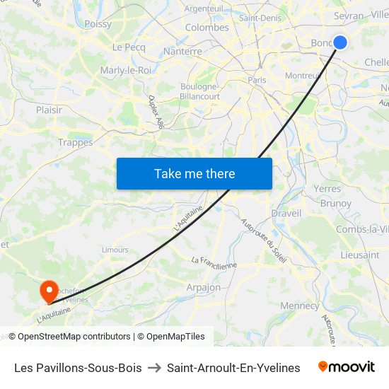 Les Pavillons-Sous-Bois to Saint-Arnoult-En-Yvelines map