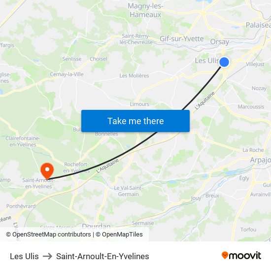 Les Ulis to Saint-Arnoult-En-Yvelines map