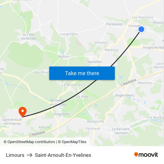 Limours to Saint-Arnoult-En-Yvelines map