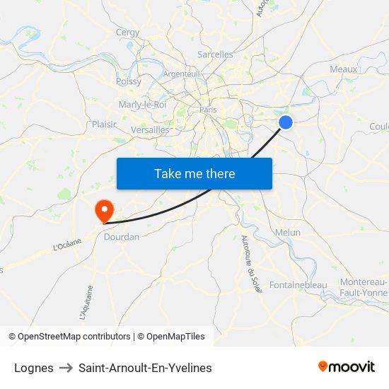 Lognes to Saint-Arnoult-En-Yvelines map