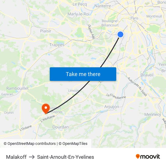 Malakoff to Saint-Arnoult-En-Yvelines map