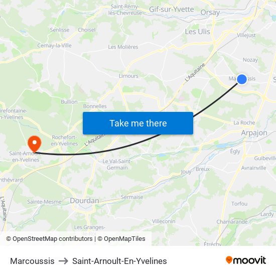 Marcoussis to Saint-Arnoult-En-Yvelines map