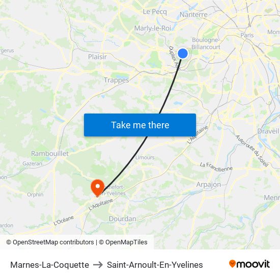 Marnes-La-Coquette to Saint-Arnoult-En-Yvelines map