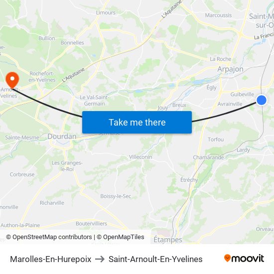 Marolles-En-Hurepoix to Saint-Arnoult-En-Yvelines map