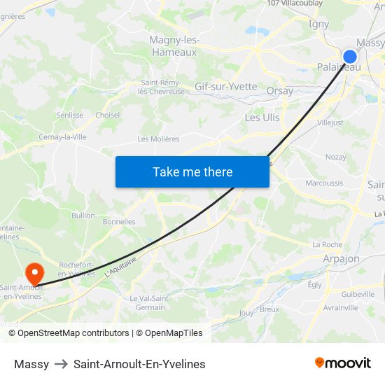 Massy to Saint-Arnoult-En-Yvelines map