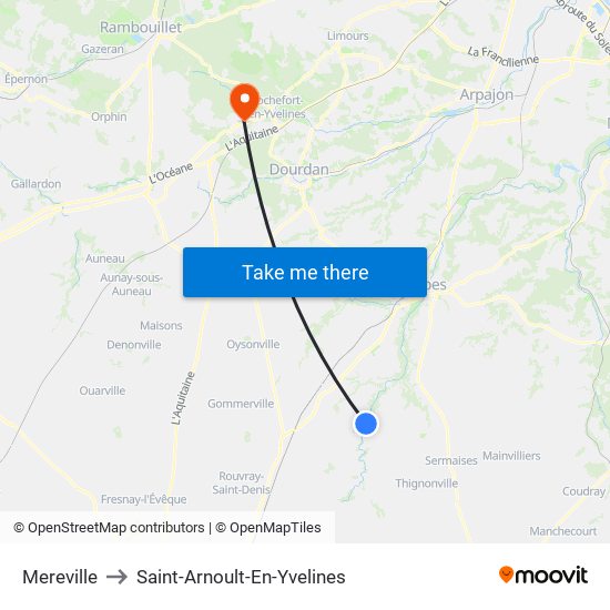 Mereville to Saint-Arnoult-En-Yvelines map