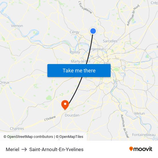 Meriel to Saint-Arnoult-En-Yvelines map