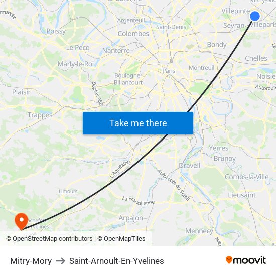 Mitry-Mory to Saint-Arnoult-En-Yvelines map