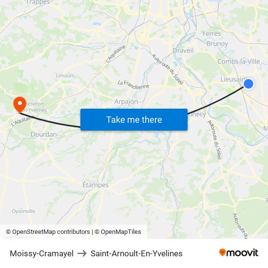 Moissy-Cramayel to Saint-Arnoult-En-Yvelines map
