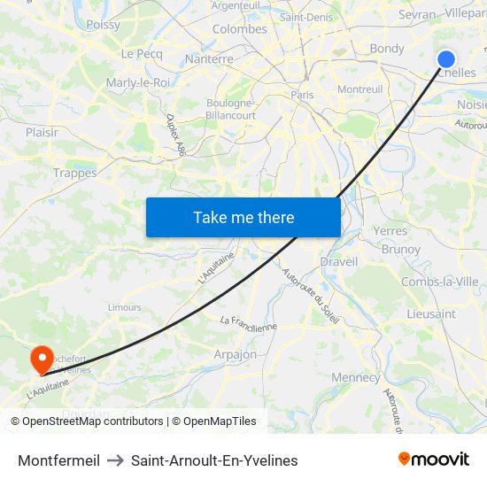 Montfermeil to Saint-Arnoult-En-Yvelines map