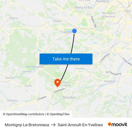 Montigny-Le-Bretonneux to Saint-Arnoult-En-Yvelines map