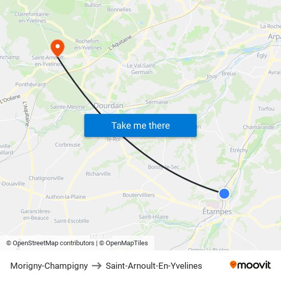 Morigny-Champigny to Saint-Arnoult-En-Yvelines map