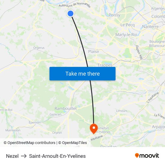 Nezel to Saint-Arnoult-En-Yvelines map