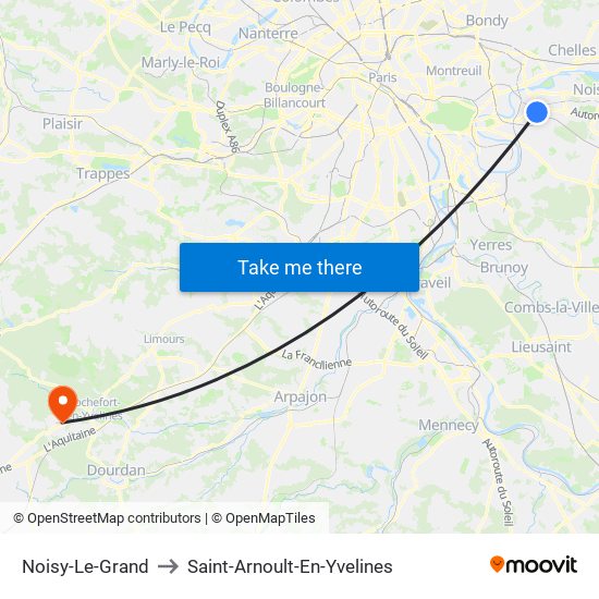 Noisy-Le-Grand to Saint-Arnoult-En-Yvelines map