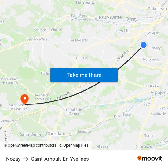 Nozay to Saint-Arnoult-En-Yvelines map