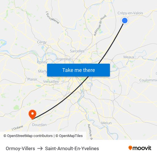 Ormoy-Villers to Saint-Arnoult-En-Yvelines map