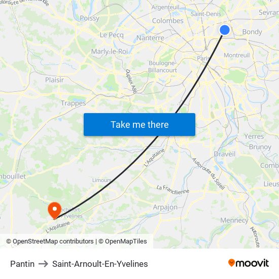 Pantin to Saint-Arnoult-En-Yvelines map