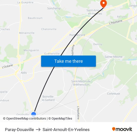 Paray-Douaville to Saint-Arnoult-En-Yvelines map