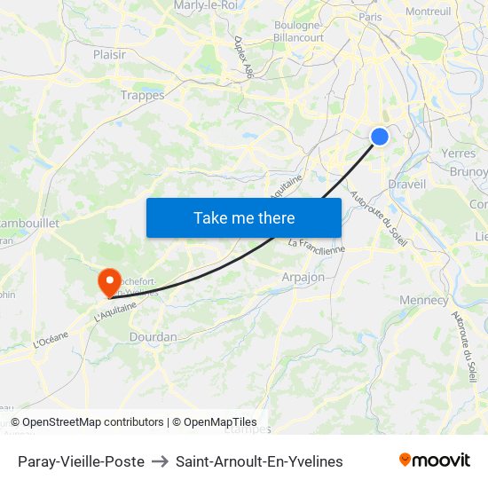 Paray-Vieille-Poste to Saint-Arnoult-En-Yvelines map