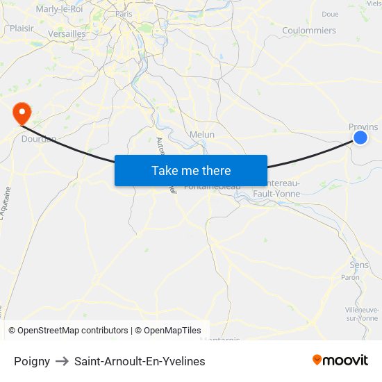 Poigny to Saint-Arnoult-En-Yvelines map