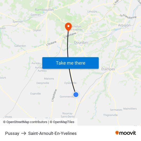 Pussay to Saint-Arnoult-En-Yvelines map