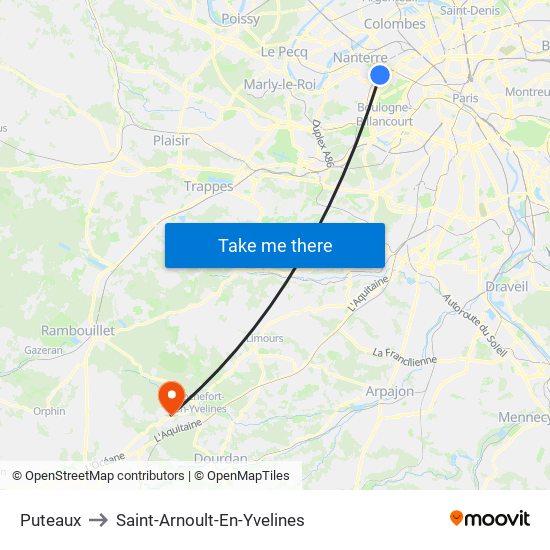 Puteaux to Saint-Arnoult-En-Yvelines map