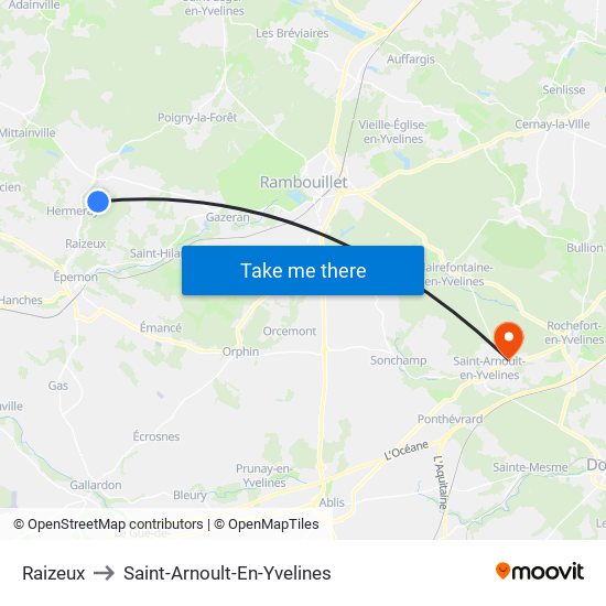 Raizeux to Saint-Arnoult-En-Yvelines map