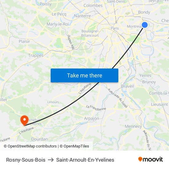 Rosny-Sous-Bois to Saint-Arnoult-En-Yvelines map