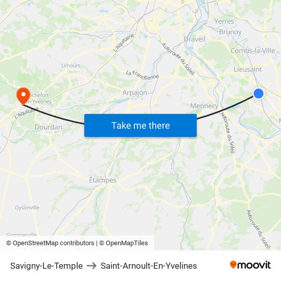 Savigny-Le-Temple to Saint-Arnoult-En-Yvelines map