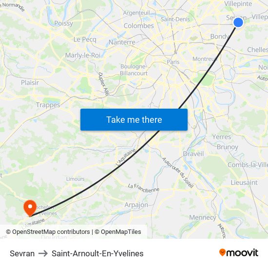 Sevran to Saint-Arnoult-En-Yvelines map