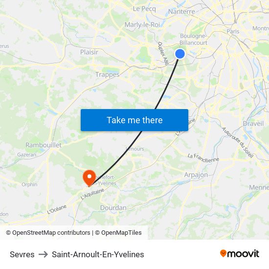 Sevres to Saint-Arnoult-En-Yvelines map