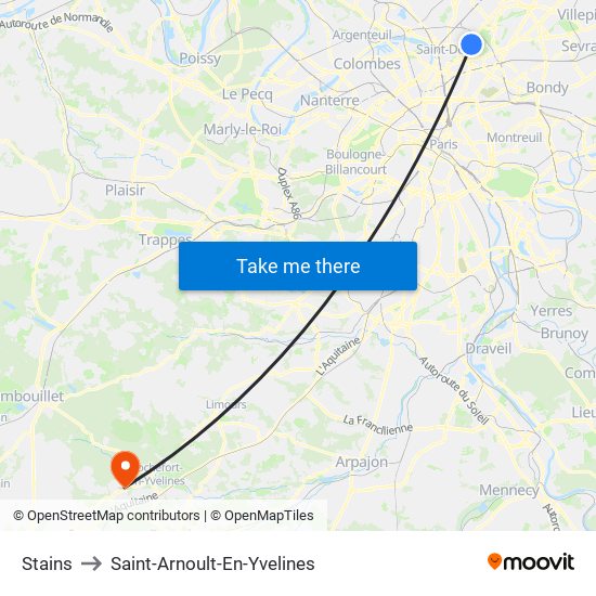 Stains to Saint-Arnoult-En-Yvelines map