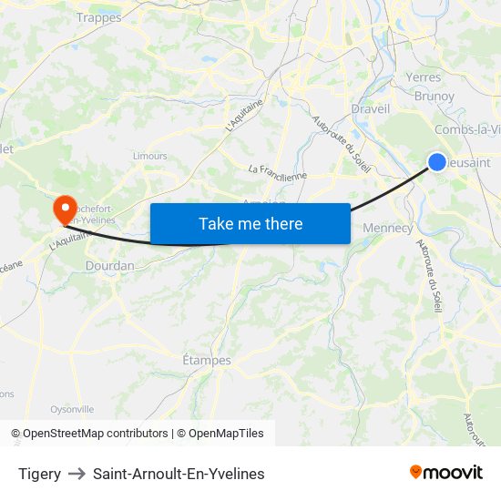 Tigery to Saint-Arnoult-En-Yvelines map